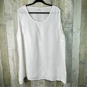 Caroline Rose 100% Linen Size 2X Sleeveless Crewneck White Tunic w/Side Slits